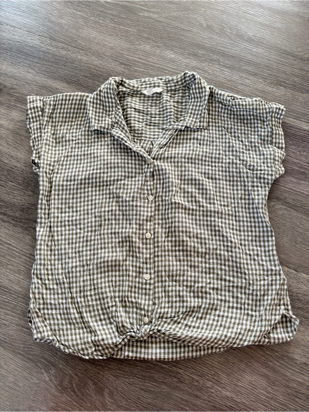 Lucky Brand Olive and White Gingham Button-Down Top